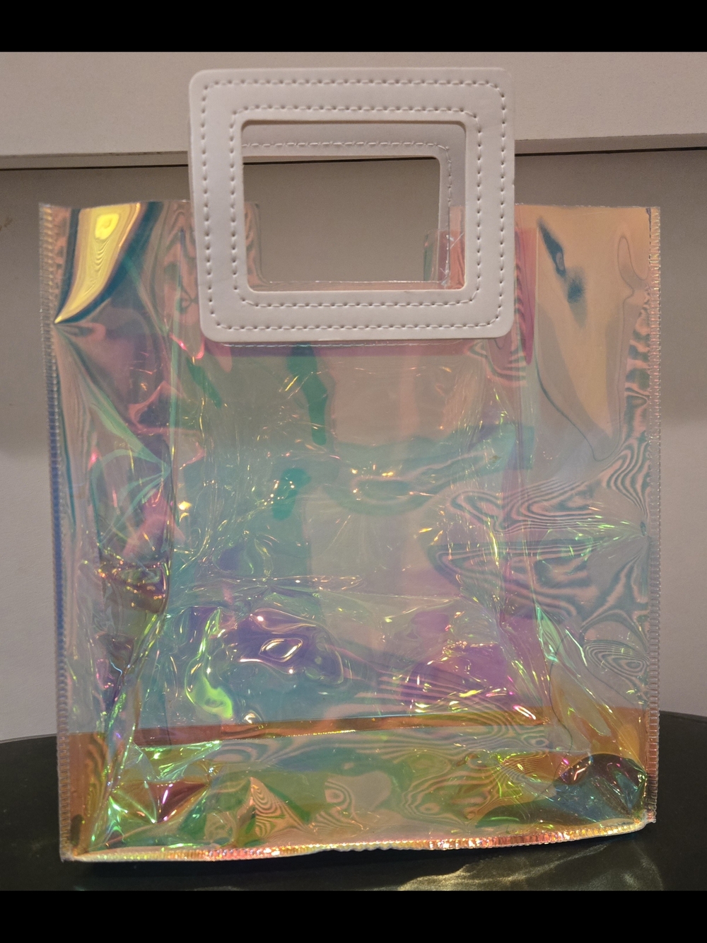 Iridescent Bag with White Handle